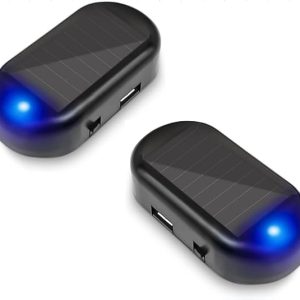 DFORD Car Solar Power Simulated Dummy Alarm Anti-Theft LED Flashing Security Light Fake lamp with USB Charger Port car Security Accessories Universal for Most Cars Pack of 2(Blue)