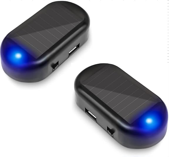 DFORD Car Solar Power Simulated Dummy Alarm Anti-Theft LED Flashing Security Light Fake lamp with USB Charger Port car Security Accessories Universal for Most Cars Pack of 2(Blue)