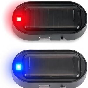 DFORD Car Solar Power Simulated Dummy Alarm New Model Brighter Clearer Anti-Theft LED Flashing Security Light Fake lamp with USB Charger Port 2PCS (Red and Blue)
