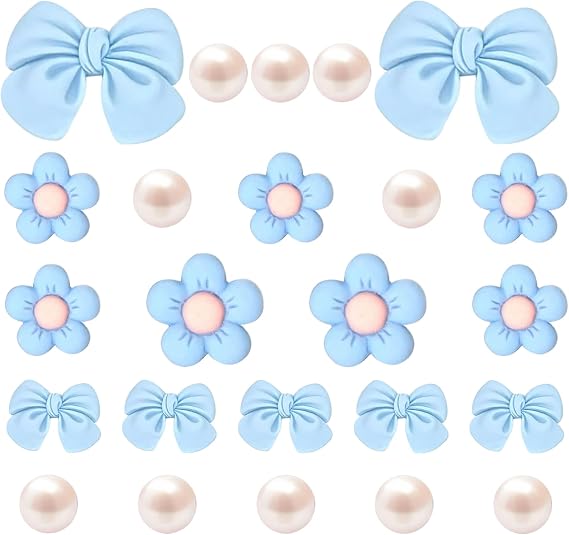 DFORD Pink Bow Shoe Charms for Girls, 24PCS Cute Flower Pearl Accessories for Clog Sandals