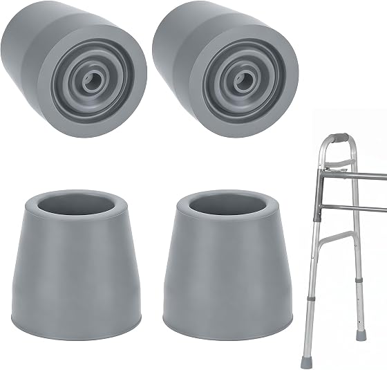 DFORD 4 Pack Walker Accessories Rubber Tips Replacement Anti-Slip Walker Feet Pads- Quiet Shock Absorbing Durable Caps for Walkers Cane Chair Legs Crutches Seniors Shower Use