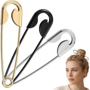 DFORD 3PCS Oversized Safety Pin Hair Clips for Women Thick Hair Large Metal French Hair Pin Strong Hold Statement Hair Styling Accessories for Bun Updo Twist Goth Looks