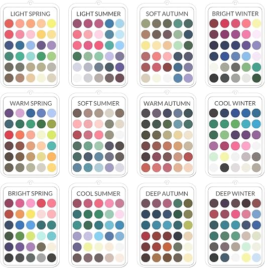 DFORD 12 Season Color Analysis Cards Set – 12PCS Portable Personal Color Matching Palette Guide for Outfit Styling