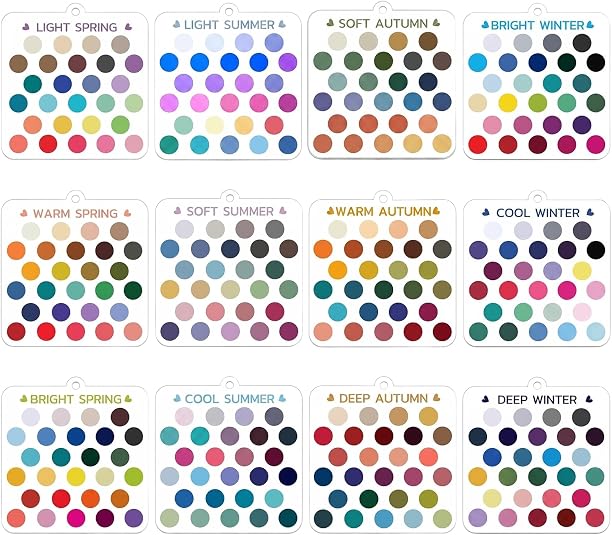 DFORD 12 Season Color Analysis Cards Set – Portable Personal Color Matching Guide with Double-Sided Seasonal Palette f