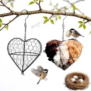 DFORD 2 Pack Bird Nesting Material Holder Outdoor Hanging Bird Nest with Natural Fiber Refillable Nesting Station - Ga