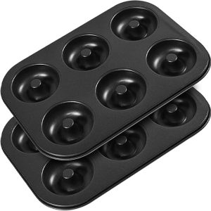 DFORD 2 Pc Donut Pan Doughnut Baking Pan Nonstick Carbon Steel Baking Mold for Homemade Donuts Dessert Baking Oven Tra