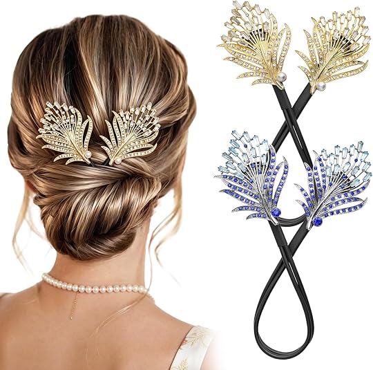 DFORD 2PCS hair bun maker accessories women twist bun tool french clip elegant flower - Feather Rhinestone easy updo c