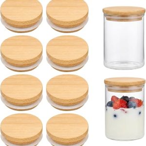 DFORD 8 Pack 62mm Wooden Jar Lids with Silicone Seal, Natural Pine Wood Lids for Yogurt Jars