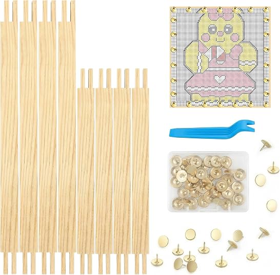 DFORD 8 PCS Embroidery Stretcher Bars Frame Set - Wooden Needlepoint Frame Kit with 2 Sizes and 30 Thumb Tacks