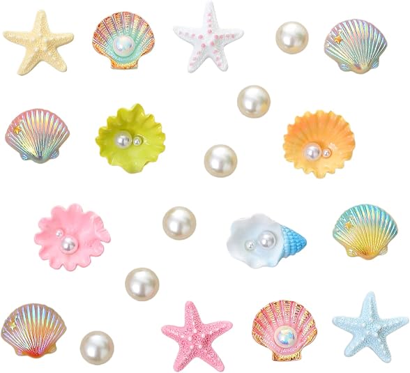 DFORD Beach Shoe Charms with Pearl Starfish and Seashell Accessories