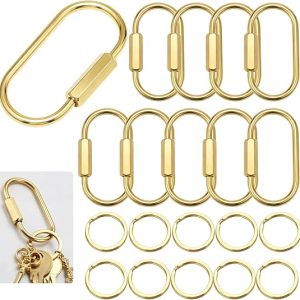 DFORD Brass Keychain Carabiner Clip Key Ring 20 Pack Gold - Heavy Duty Screw Lock Key Holder for Keys Bag Purse Dog Ta