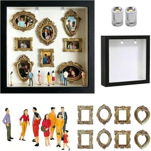 DFORD DIY Shadow Box Frame Kit Black Mini Memory Display Frame - Custom Photo Collage Box with Mini Frames and Figurin