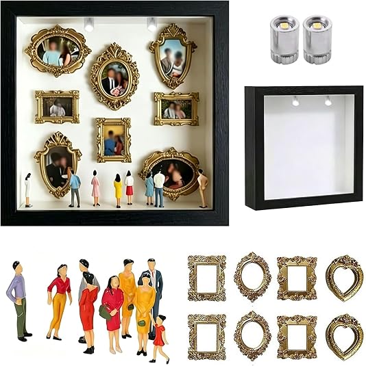DFORD DIY Shadow Box Frame Kit Black Mini Memory Display Frame - Custom Photo Collage Box with Mini Frames and Figurin