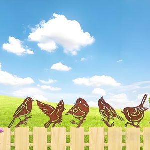 DFORD Garden Decor Yard Art Metal Bird Decor Fence Decorations Outdoor Rusty Birds Silhouette Statues (Robin)