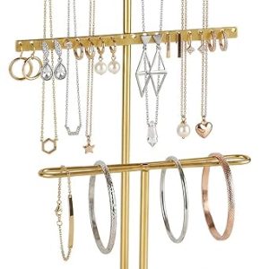DFORD Jewelry Organizer Stand Necklace Holder Gold - Anti Tangle Wave Design Earring Bracelet Ring Storage for Women G