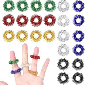 DFORD Spiky Sensory Rings 24 Pack, Finger Massage Rings for Stress Relief, Metal Fidget Ring Roller for Relaxation